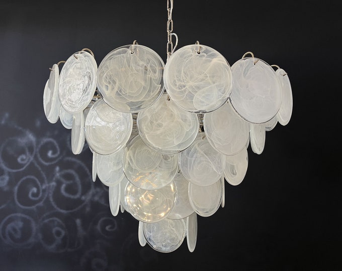 High quality Murano chandelier space age - 57 white albaster iridescent glasses