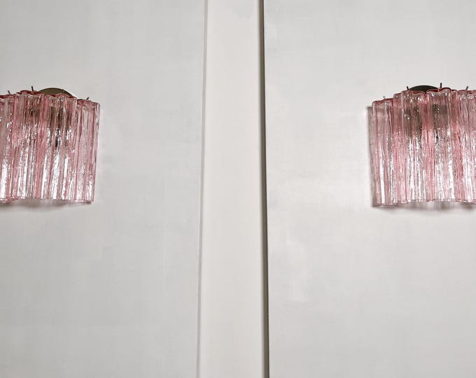 Fantastic pair of Murano Glass Tube wall sconces - 5 pink glass tubes