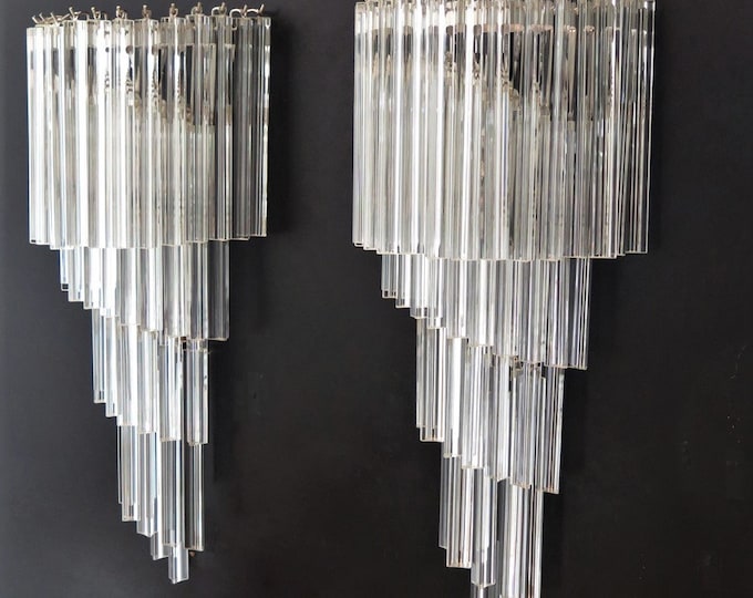 Monumental pair of vintage Murano wall sconce – 41 trasparent trihedrons -Arianna model