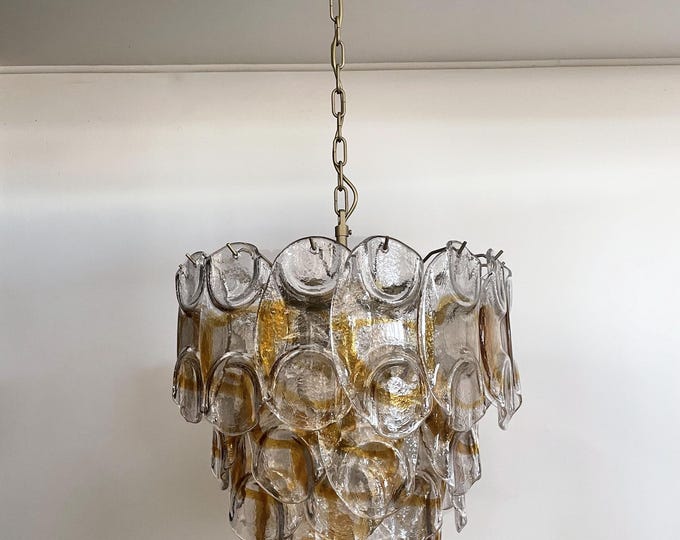 Italian vintage Murano chandelier - Mazzega - 41 "crostoli" amber glass