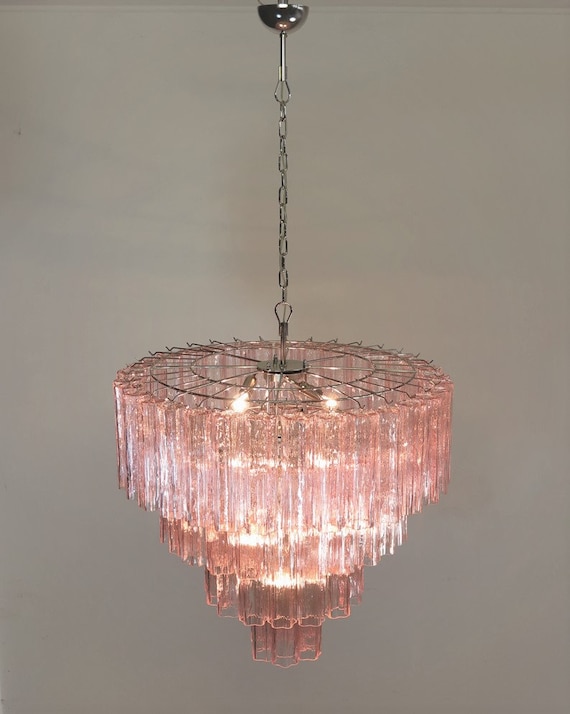 Huge Vintage Murano Glass Tiered Chandelier 78 Pink Glasses | Vinterior Huge Vintage Murano Glass Tiered Chandelier 78 Pink Glasses | Vinterior