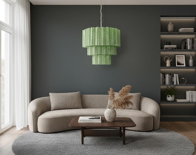 Large three-Tier Murano 52 green alabaster glass tubes