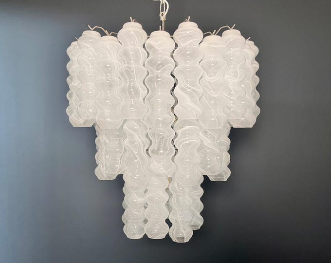 Large three-Tier Murano Glass Tube Chandelier - white albaster