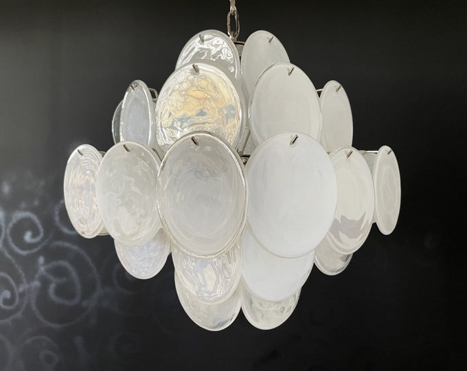 Vintage Italian Murano chandelier - 36 white disks