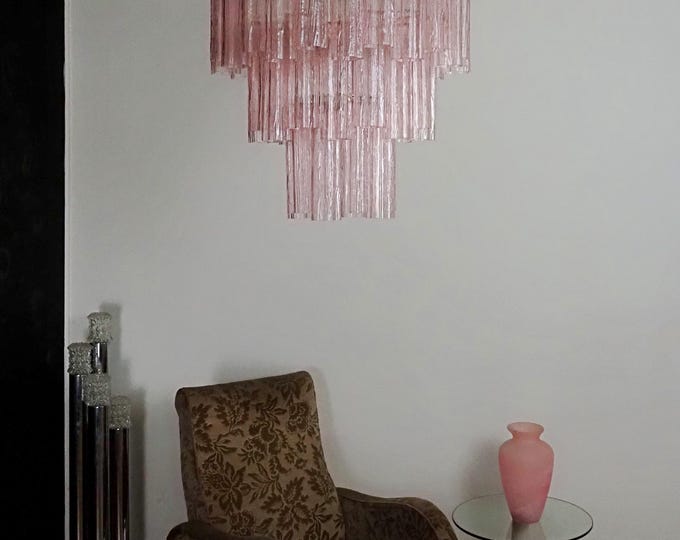 Three-Tier Murano Glass Tube Chandelier - 48 PINK GLASSES - Mid-century modern