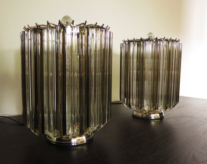 Quadriedri Table Lamp - Venini Style - transparent and smoked prism