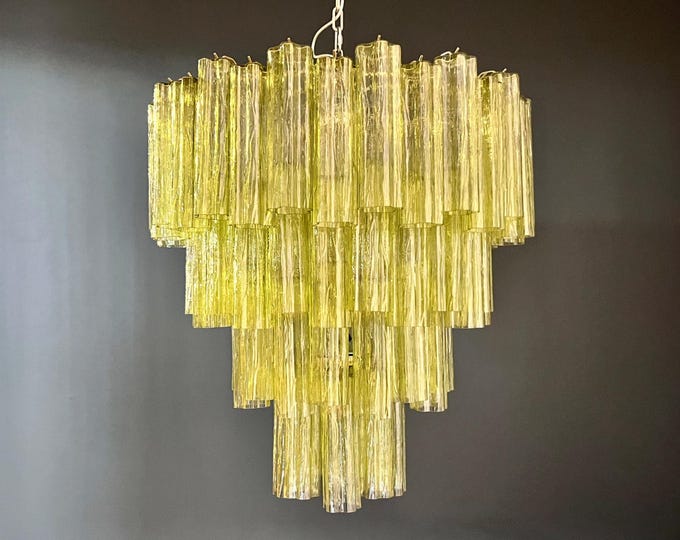 Huge Vintage Murano Glass Tiered Chandelier - 80 glasses - green color
