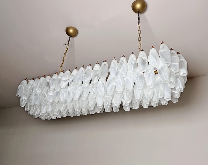 Elegant Murano Poliedri Chandelier - Carlo Scarpa - 138 white alabaster glasses