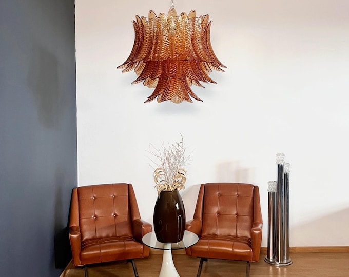 Italian Murano three-Tier 48 AMBER Felci Glass chandelier
