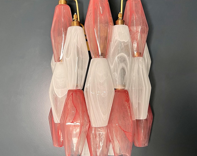 Vintage Murano Italian POLIEDRI white and pink albaster wall sconces