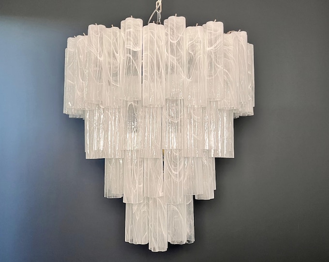 Huge Vintage Murano Glass Tiered Chandelier - 80 glasses - white alabaster glass tube