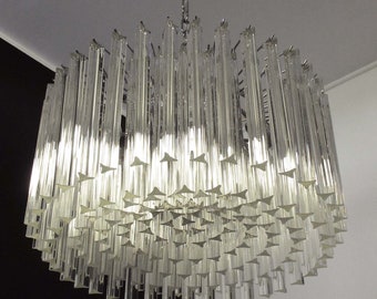 Large Triedri Murano glass Chandelier - 163 triedri trasparent prism