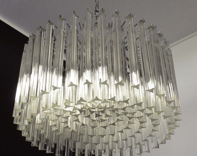 Large Trihedrons Murano glass Chandelier - 163 trihedrons transparent prism