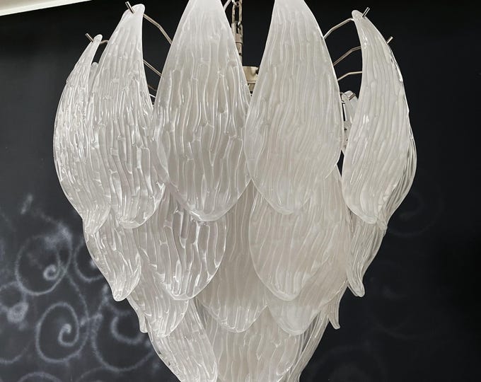 Italian vintage Murano chandelier - frosted carved glass leaves
