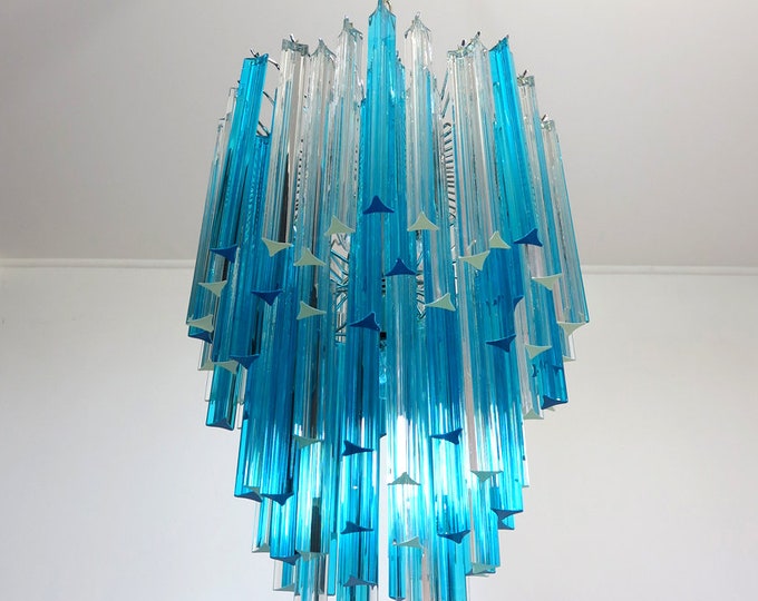 Murano trihedral chandelier – 92 prism - transparent and blue