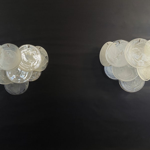 Pair of glass wall sconces - 10 alabaster white disks