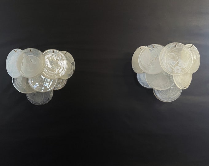 Pair of glass wall sconces - 10 alabaster white disks