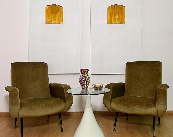 Fantastic pair of Murano Glass Tube wall sconces - 5 amber glass tube