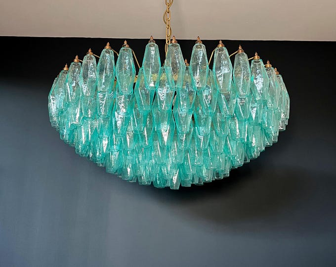Amazing Murano glass Candelier - 185 turquoise polyhedrons