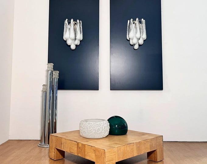 Pair of vintage glass petals drop wall sconces - milky white