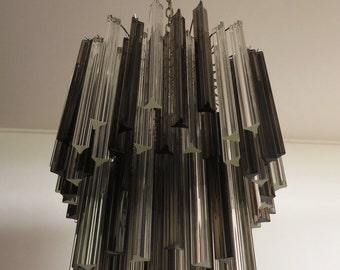 Vintage Murano chandelier – 107 trihedral prisms - transparent and smoked