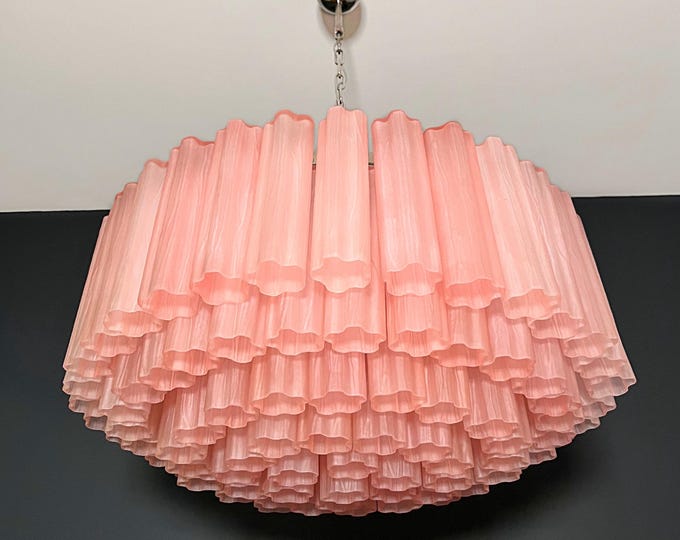 Large Murano glass Chandelier -101 pink etched glass tube