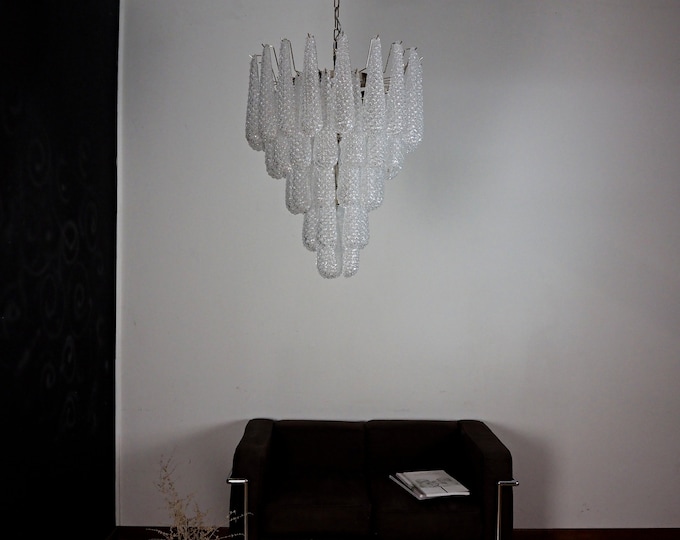 Huge Italian Vintage Murano Chandelier 52 Glass Petals Drop