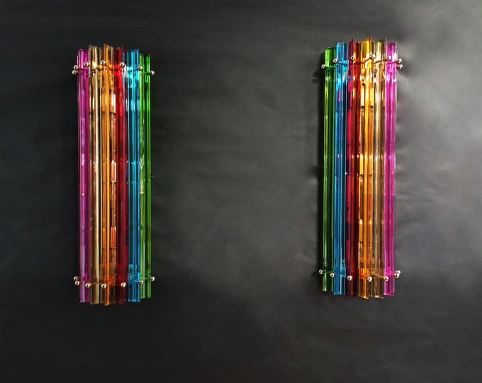 Pair of vintage Murano wall sconce – multicolor trihedrons - Column Mariangela model