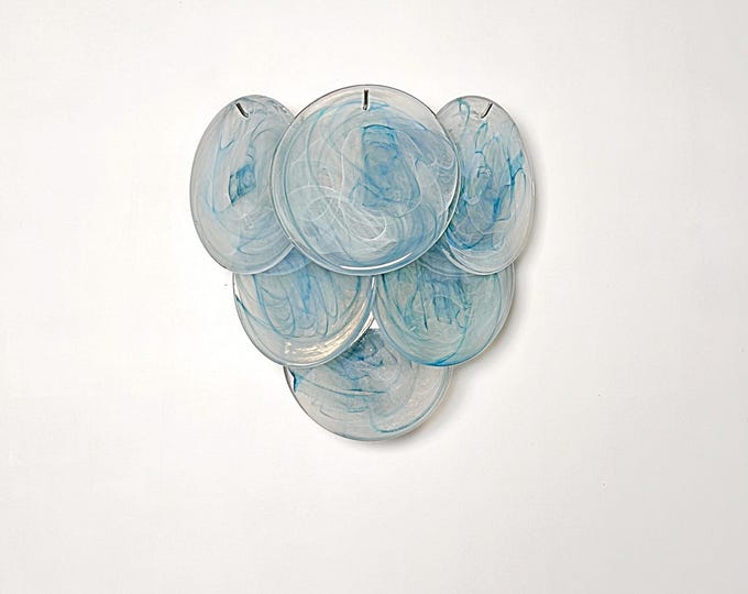Pair of glass wall sconces - 6 alabaster blue disks