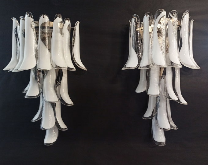 Pair Of Vintage Italian Murano Wall Lights 16 Lattimo Glass Petals