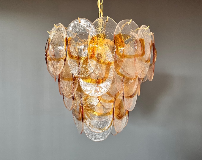 Murano Chandelier by Mazzega - 41 clear and amber glasses