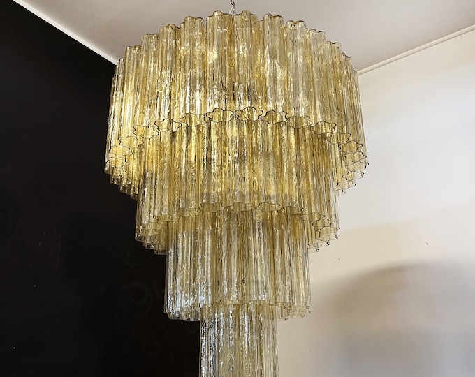 Huge Vintage Murano Glass Tiered Chandelier - 78 glasses - light amber