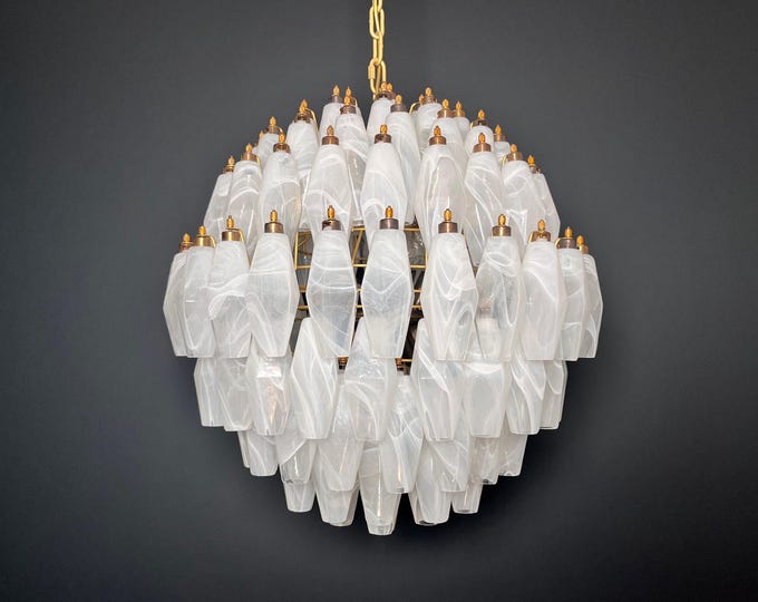 Amazing spherical Murano polyhedrons Chandelier - 140 white alabaster polyhedrons