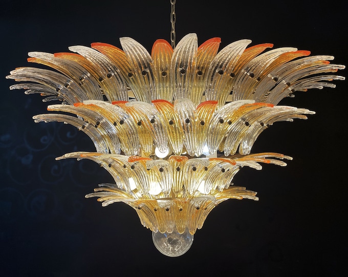 Palmette Ceiling Light - four levels, 163 amber and transparent glasses