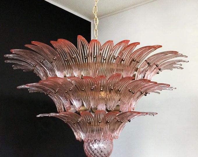 Palmette Ceiling Light - three levels, 104 pink glasses
