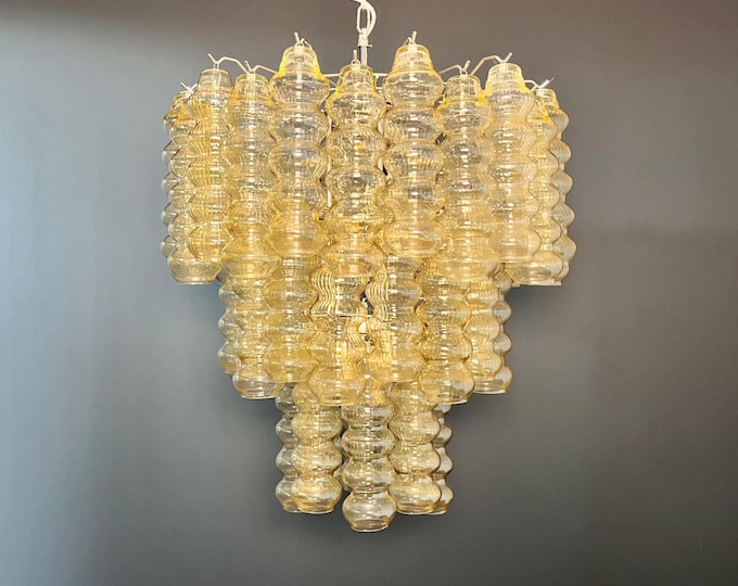 Three-Tier Murano Glass Tube Chandelier - 48 clear amber glasses