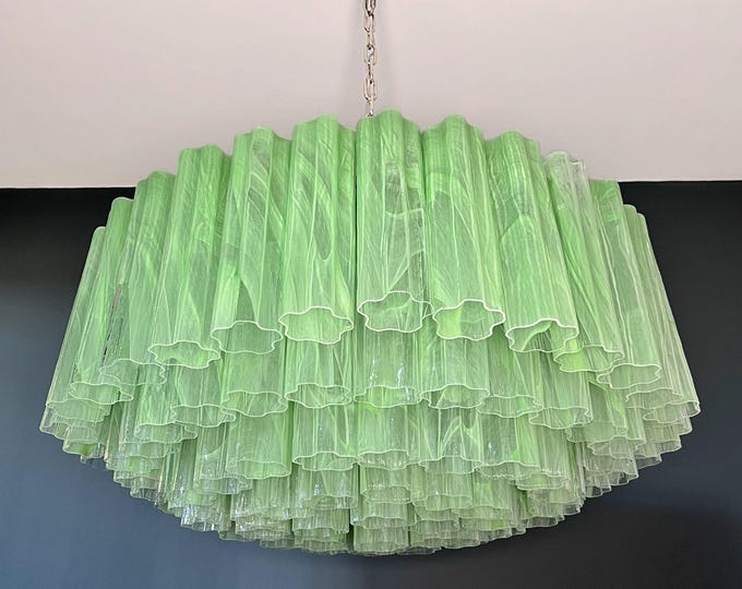 Large Murano glass Chandelier -101 green alabaster glass tube