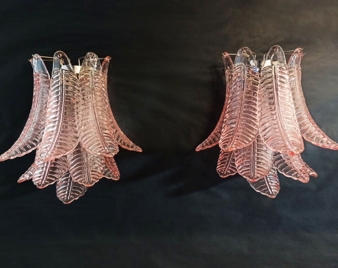 Pair of vintage Murano Six-Tier Felci wall sconce - pink glasses