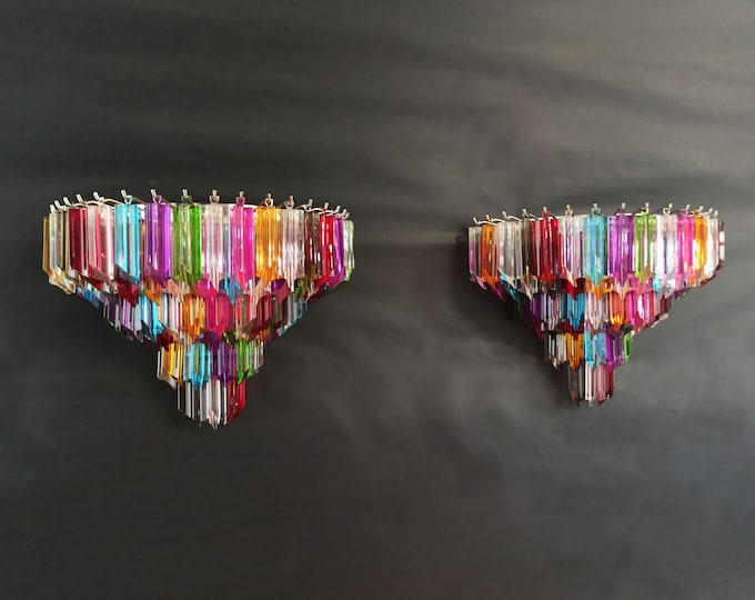 Pair of vintage Murano wall sconce – 63 multicolored quadrihedrons