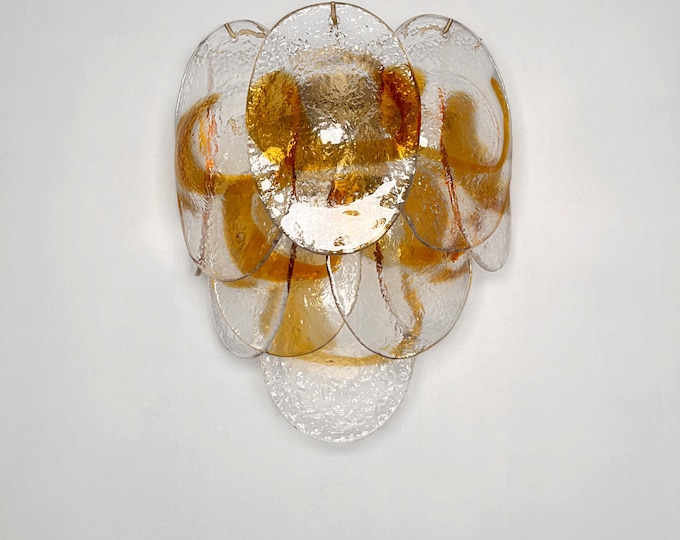 Pair of Vintage Italian Murano wall lights - transparent and amber glass