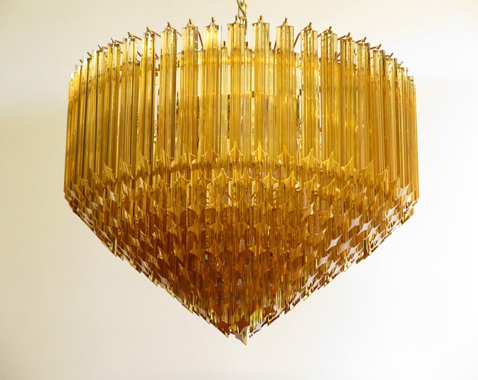 Modern Quadriedri Murano glass Chandelier - 265 amber prism - gold frame