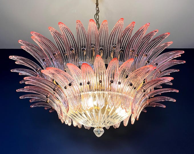 Murano Chandelier / ceiling light Original Palmette, two levels, 82 pink glasses