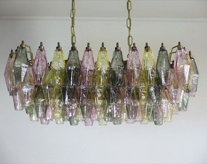 Elegant Murano Poliedri Chandelier - Carlo Scarpa - 84 multicolored glasses