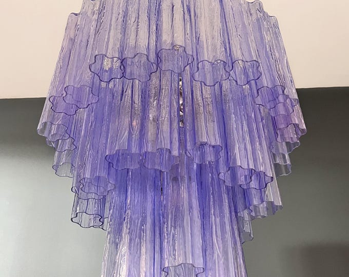 Large three-Tier Venini Murano Glass Tube Chandelier – 48 purple glasses