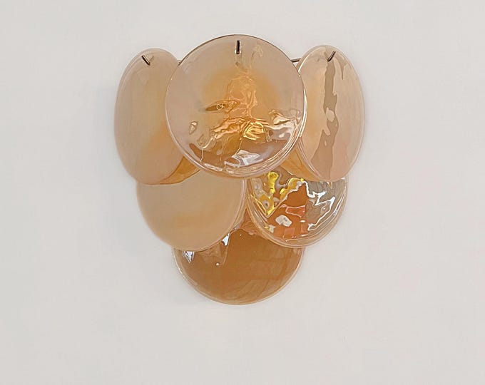 Pair of glass wall sconces - 6 alabaster gold disks