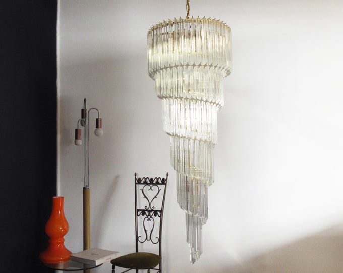 Huge Murano chandelier 166 transparent quadrihedral prism - Elena model