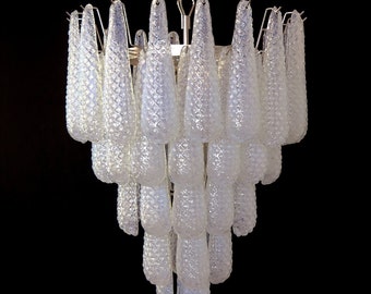 Huge Italian vintage Murano chandelier - 52 OPALINO glass petals drop