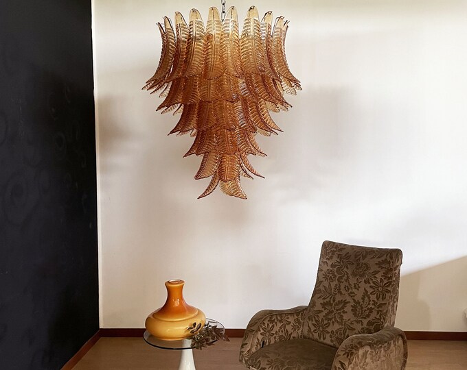Huge Italian Murano Felci Glass chandelier - 75 amber glasses