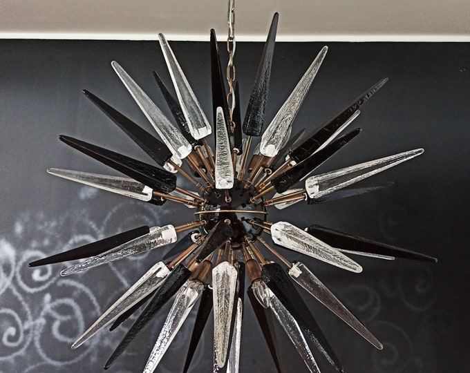 RESERVED: Exceptional Murano transparent and black Glass Sputnik Chandelier - 51 glasses