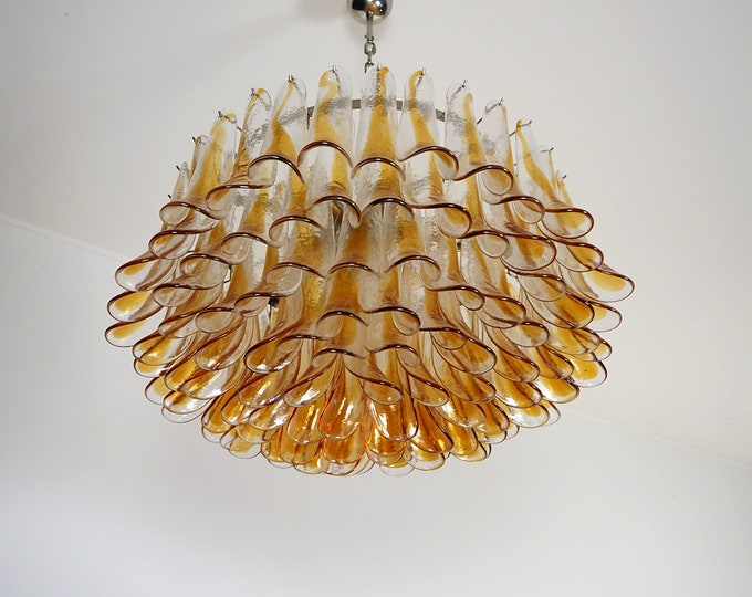 Large Murano glass Chandelier -101 amber lattimo glass petal